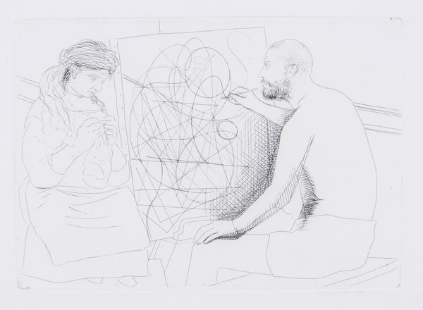 Pablo Picasso "Peintre et Modele tricotant" from "Le Chef-d'Euvre Inconnu"